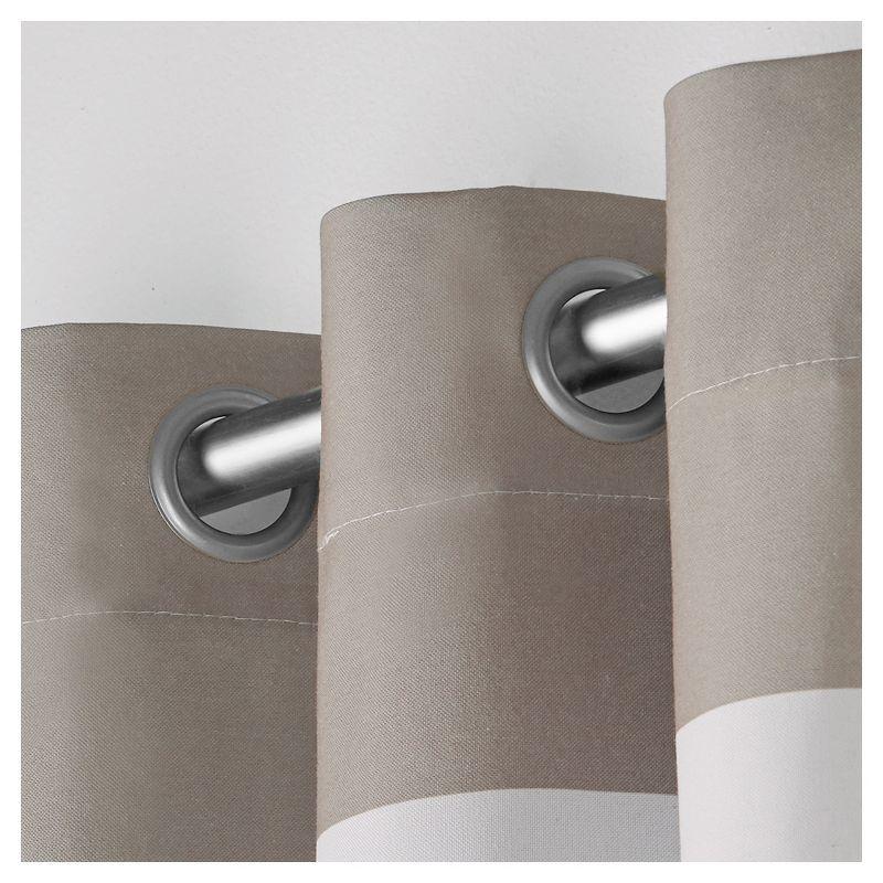 Taupe and White Cotton-Polyester Cabana Stripe Grommet Curtains