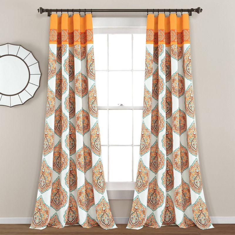 Harley Tangerine and Blue Polyester Light Filtering Curtain Panels