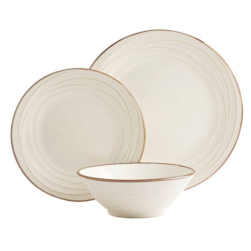 12-Piece White Ceramic Dinnerware Set with Golden Rim