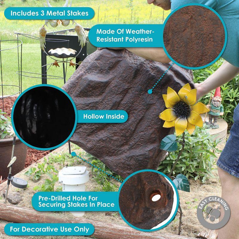 Sunnydaze Outdoor Lightweight Polyresin Landscape Rock Septic Cover with Stakes - Brown - 21.5"