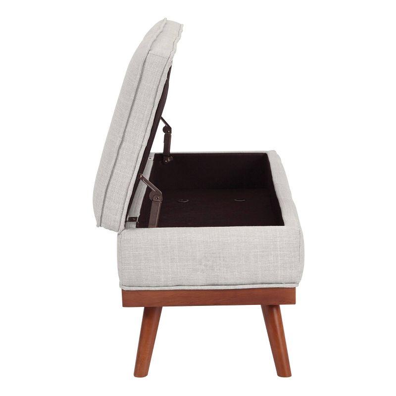 Katheryn Storage Bench Fog - OSP Home Furnishings: Upholstered Ottoman, Mid-Century Modern, Plywood Frame