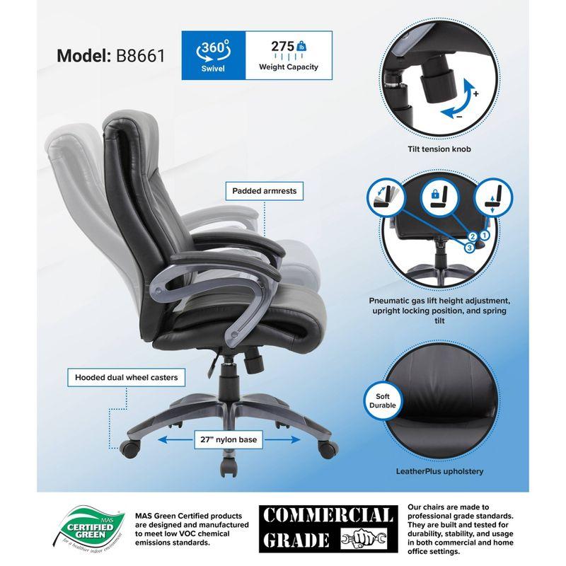 Ergonomic Metal Executive High Back Chair in Black LeatherPlus