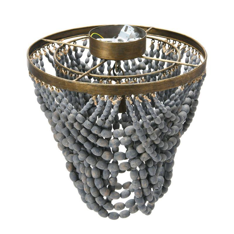 Storied Home 2-Tier Draped Wood Bead Semi-Flush Mount Ceiling Light Gray: ETL & UL Listed, Iron Body
