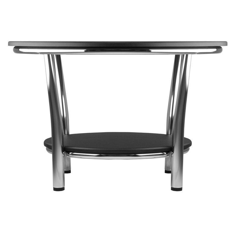 Maya Round Coffee Table, Black Top, Metal Legs - Black, Metal - Winsome: Modern Design, 4-Point Base, MDF Shelf