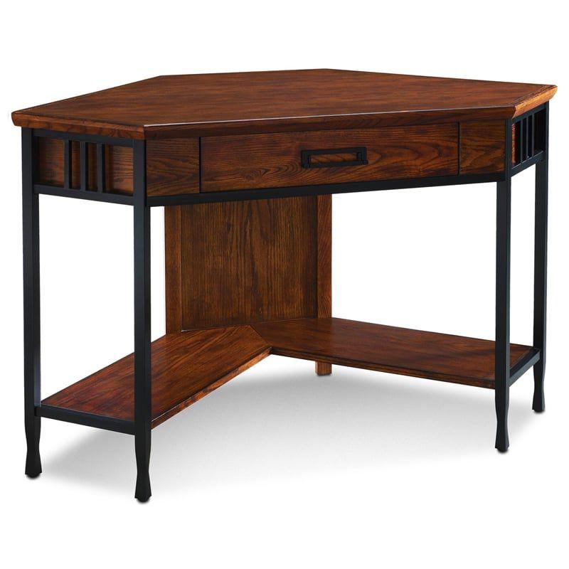 Leick Ironcraft Corner Computer Desk in Mission Oak