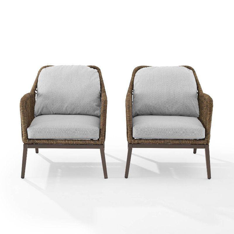 Haven 2pc Outdoor Wicker Armchair Set: Light Gray, Weather-Resistant Cushions - Crosley