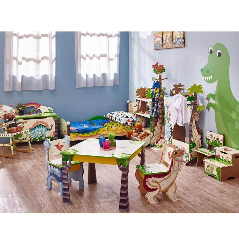 Teamson Kids Dinosaur Kingdom Kids Wooden 3-Tier Bookshelf with Drawer