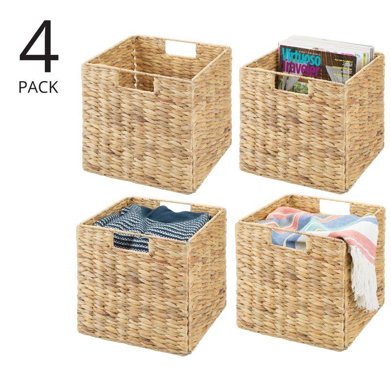 mDesign Hyacinth Woven Cube Bin Basket Organizer, Handles, 4 Pack