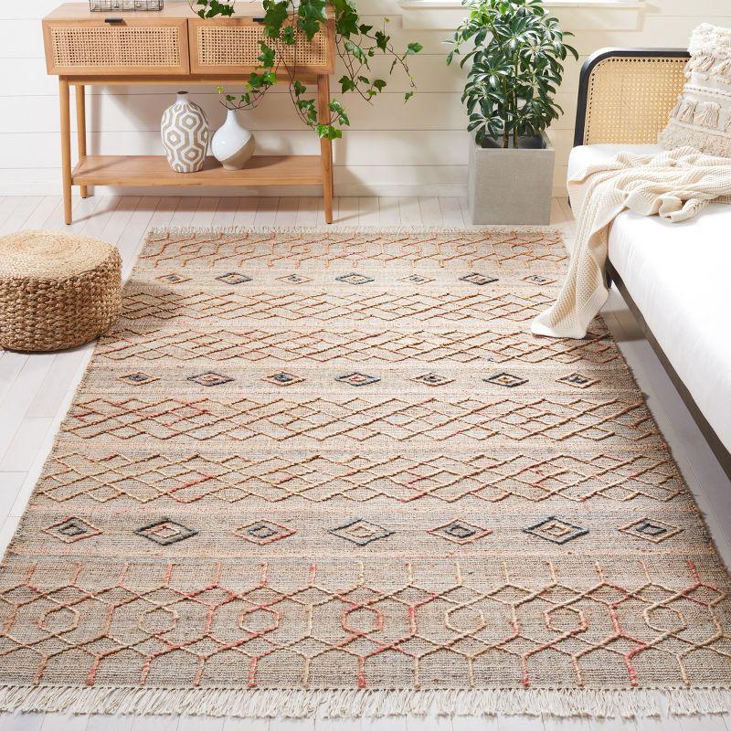 Natural Beige and Rust Flat Woven Cotton Area Rug