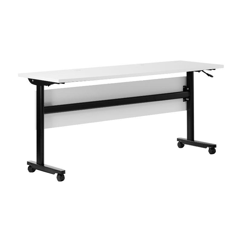 White and Black Rectangular Folding Training Table with Casters