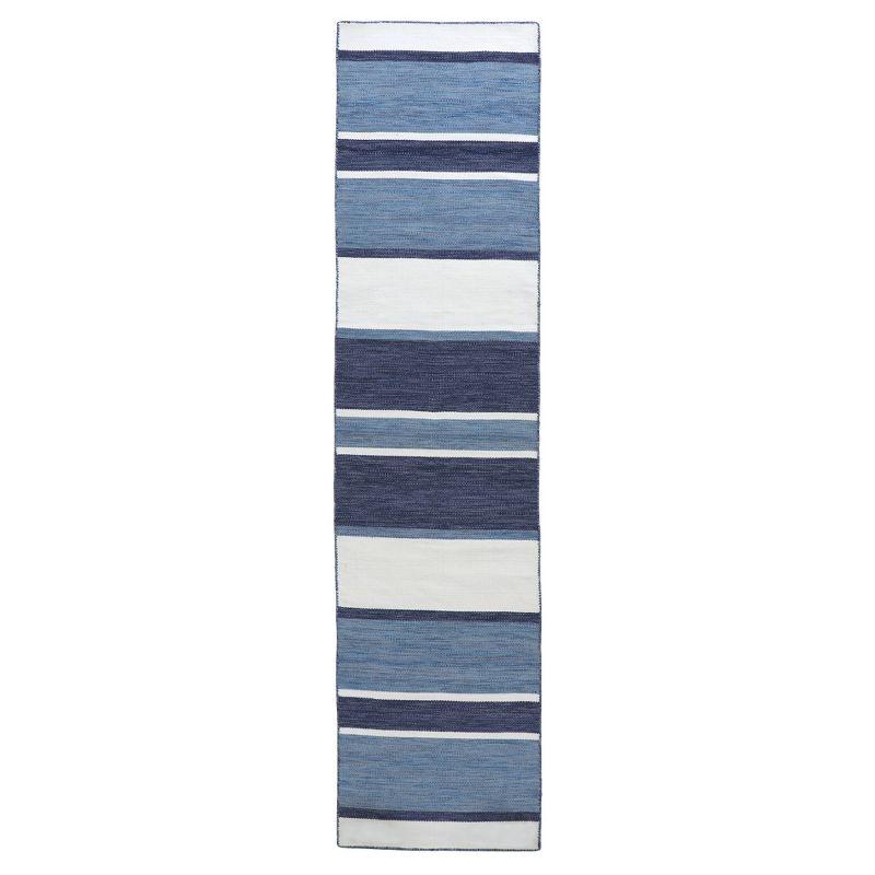 Coastal Stripe Navy Synthetic 2' x 8' Reversible Outdoor Runner Rug