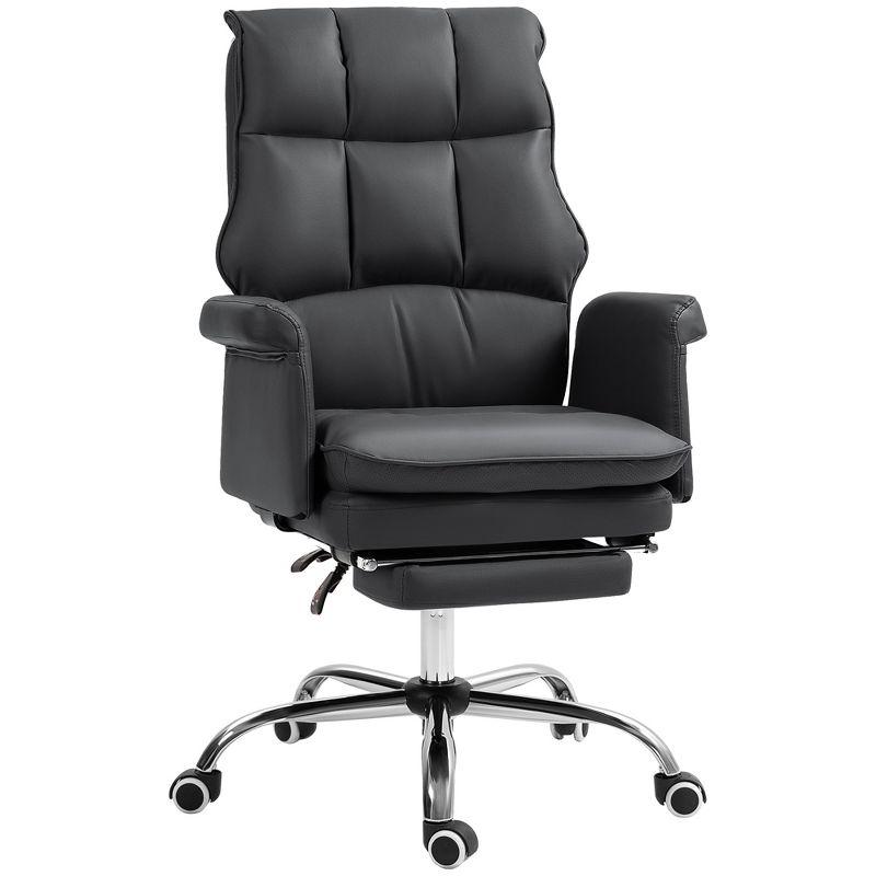 HOMCOM Executive Office Chair with Footrest, Ergonomic Office Chair, Reclining PU Leather Computer Chair, Black