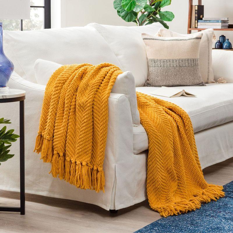 Chanasya Textured Knit Throw Blanket with Tassels