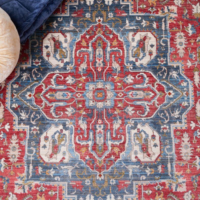 Vintage Red and Blue Hand-knotted Synthetic Area Rug 5' x 7'