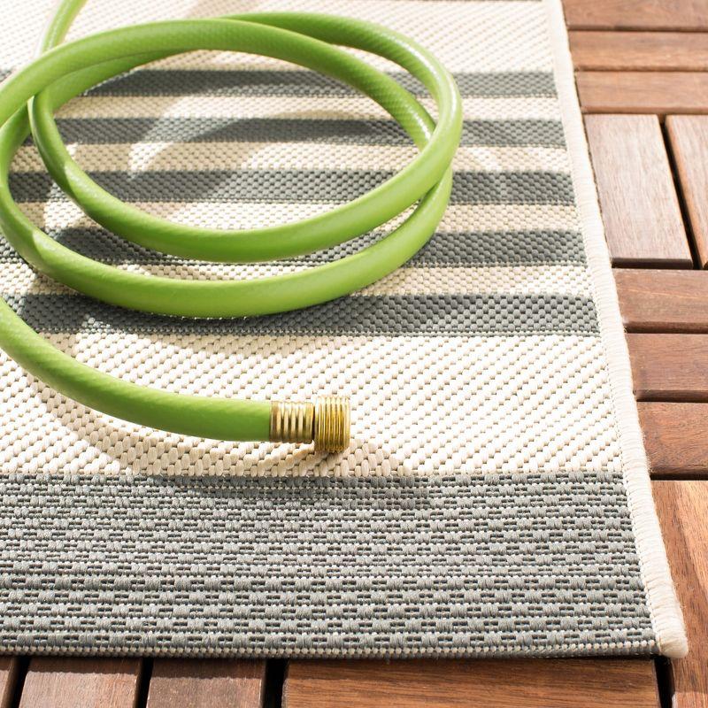 Gray and Beige Striped Synthetic Outdoor Runner Rug