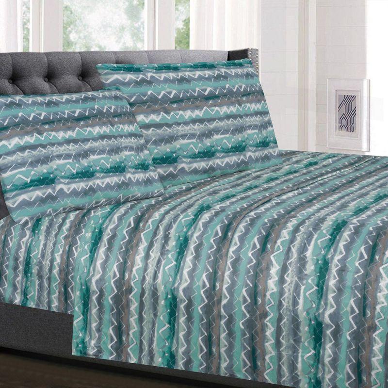 Summerset 4 Piece Printed Sheet Set, Double Brushed Microfiber by Sweet Home Collection®, Queen