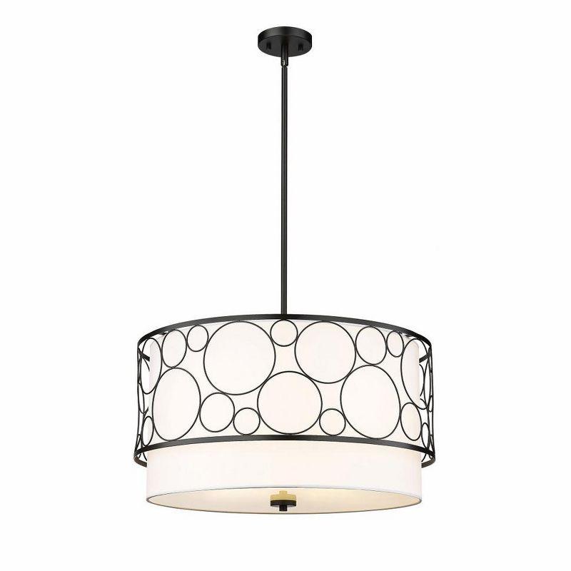 Elegant Transitional 24" Matte Black and Nickel Drum Pendant Light