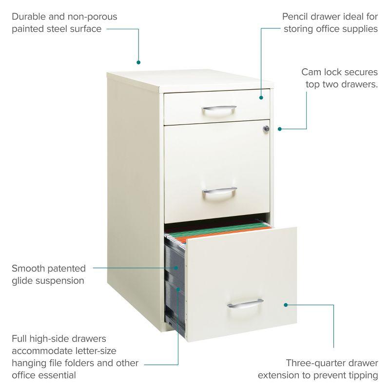 Space Solutions 3 Drawer Letter Width Vertical File Cabinet with Pencil Drawer Pearl White: Steel, 27.32" Height, No Assembly