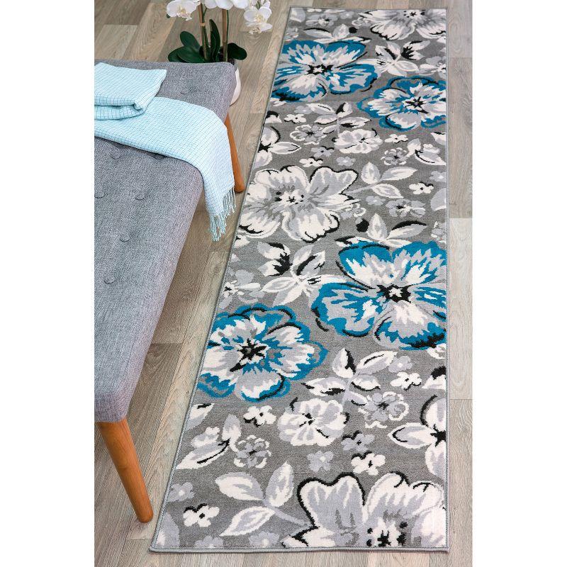 World Rug Gallery Modern Floral Design Blue 2' x 10' Runner Rug