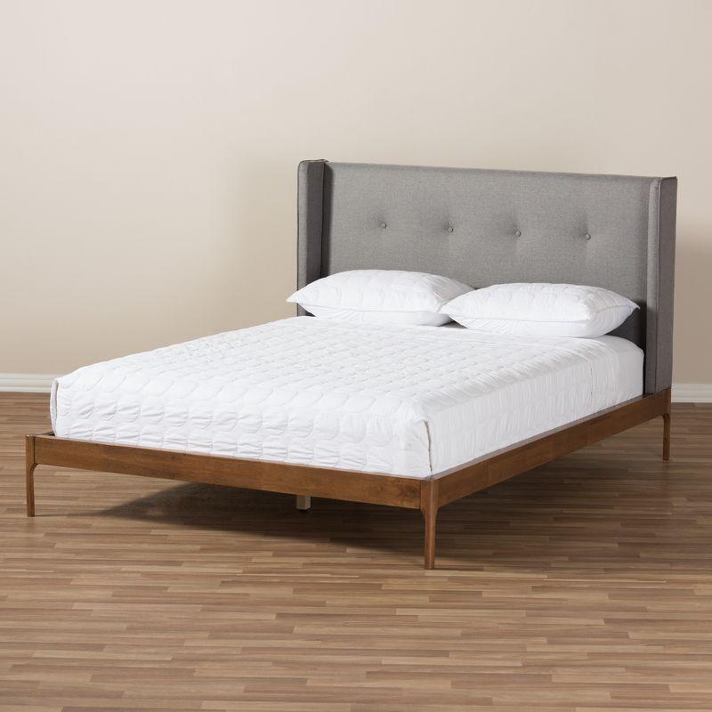 Brooklyn King Walnut Wood Upholstered Platform Bed with Tufted Headboard