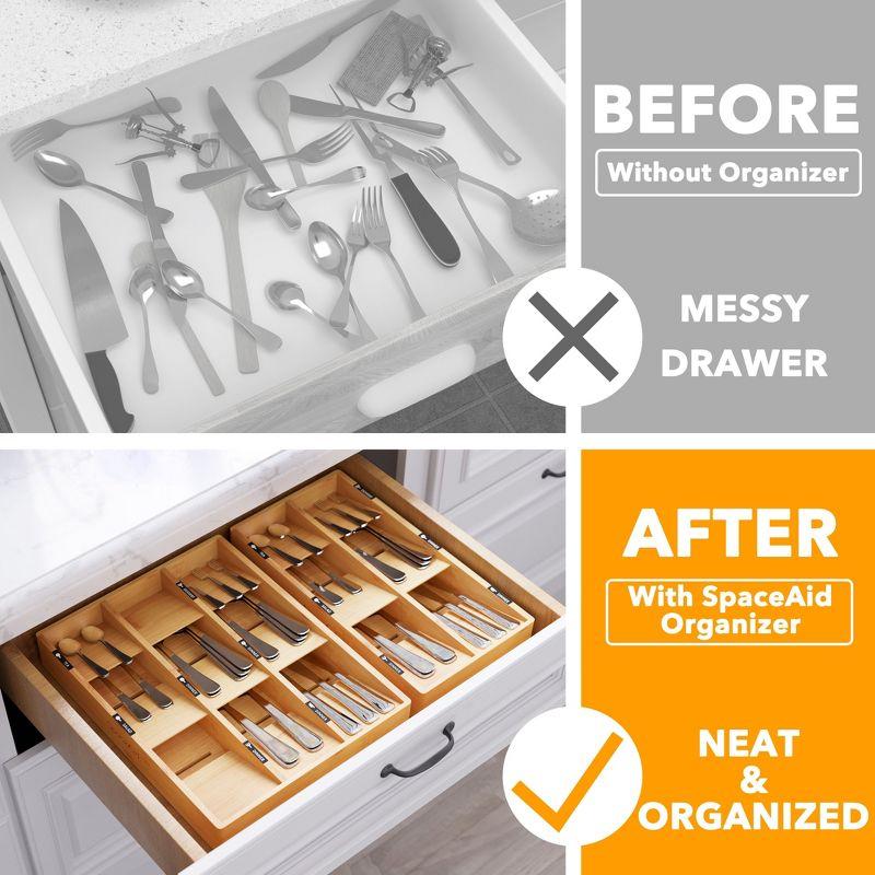 Bamboo Silverware Drawer Organizer with Labels (Natural, 9 Slots)-SpaceAid