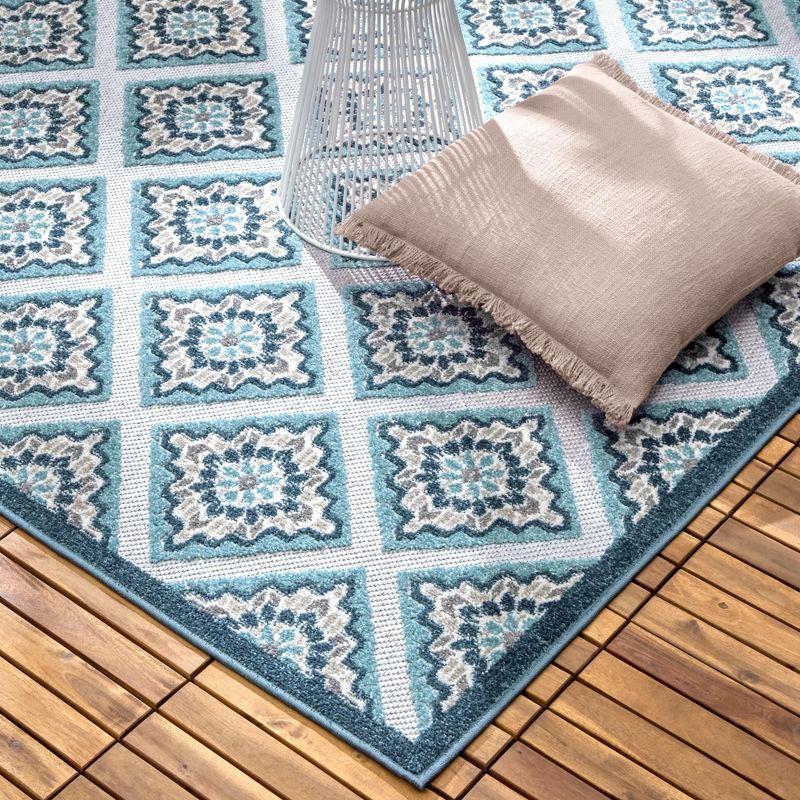 TOWN & COUNTRY EVERYDAY Brooks Retro Geo Outdoor Rug Blue Multi