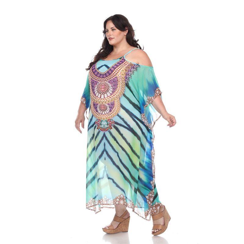 Women's Plus Size Sheer Caftan Maxi Dress Green One Size Fits Most Plus - White Mark