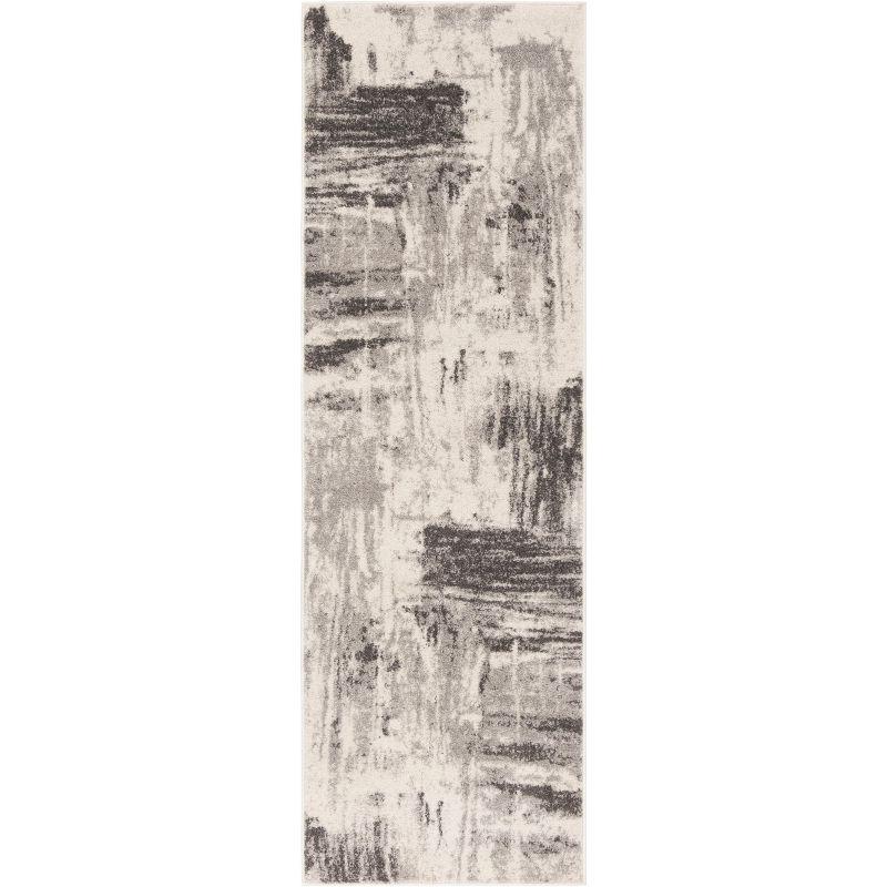 Ivory and Grey Abstract Synthetic Runner Rug 2'6" x 6'