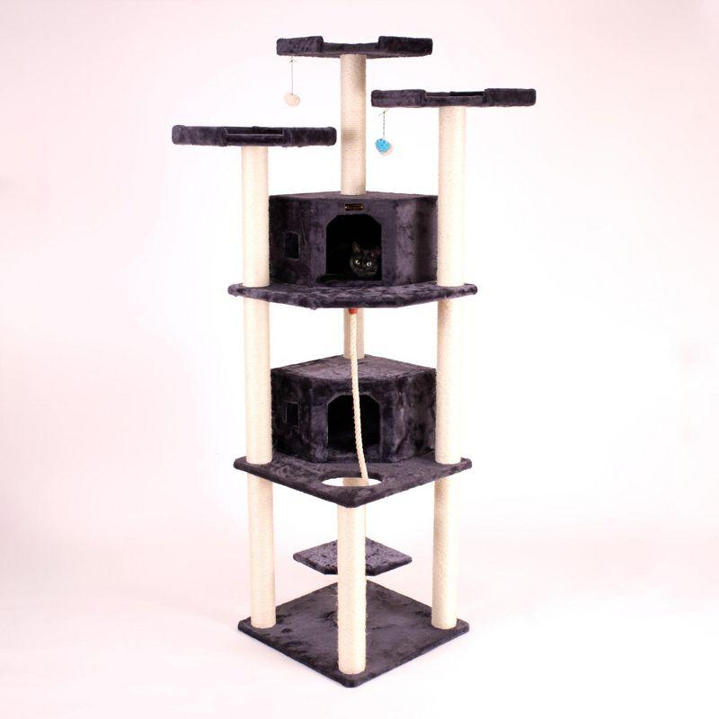 82 Inches Multi-Level Big Cat Tree. Tall Multi-Cats Tower with 2 Big Cat Condos A8202