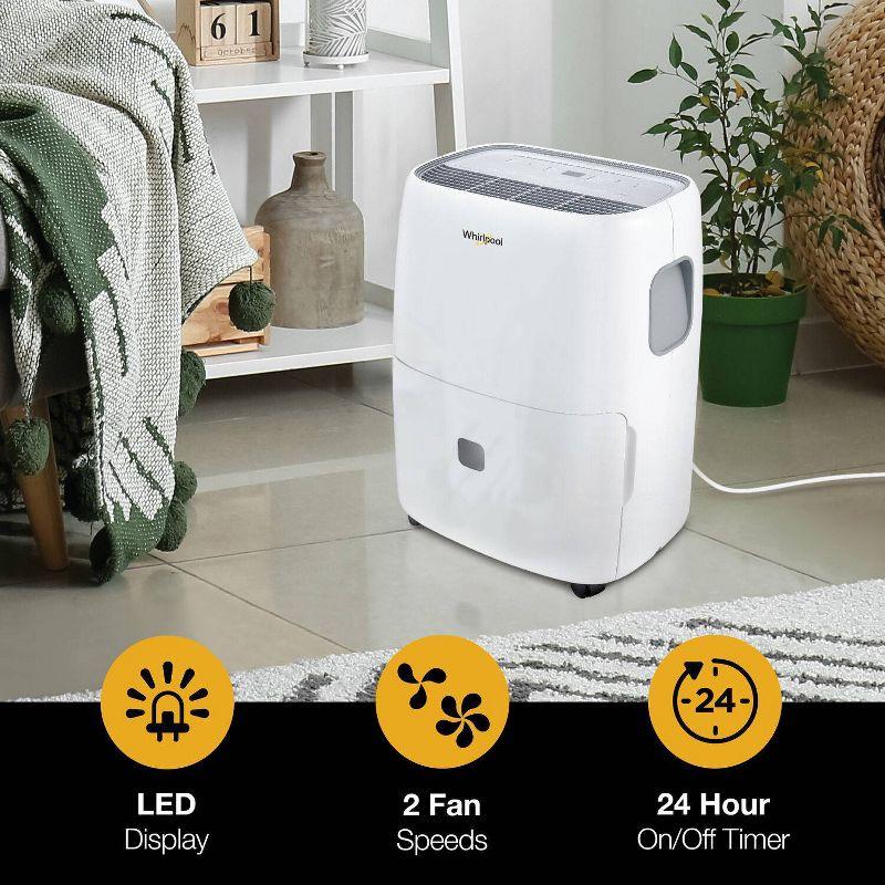 Whirlpool 50 Pint Portable Dehumidifier with Built-in Pump: Accudry, UL Listed, No Filter, Over 3000 sq. ft. Coverage