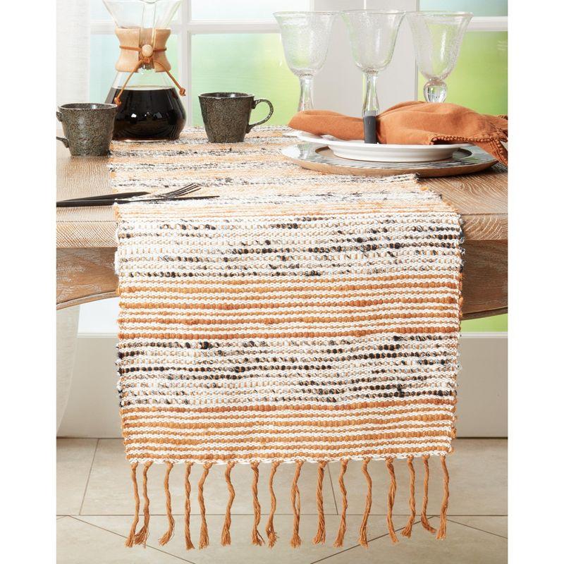 Rust and White Cotton Stripe Table Runner with Fringe