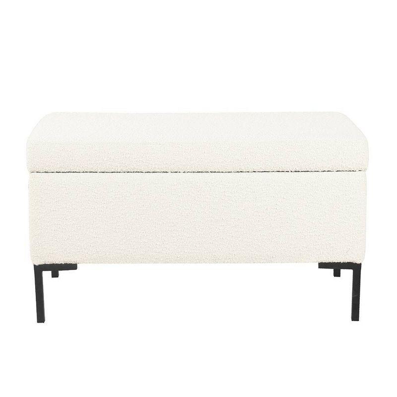 Cream Boucle Medium Storage Bench with Black Metal Legs