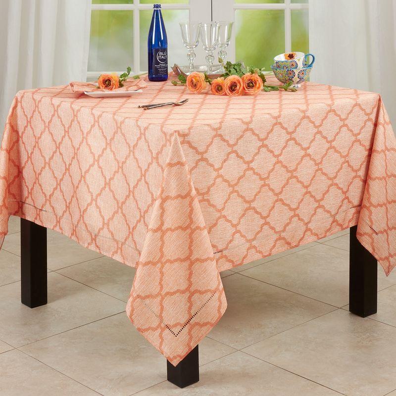 Moroccan Orange Fabric Rectangular Tablecloth with Hemstitch Border