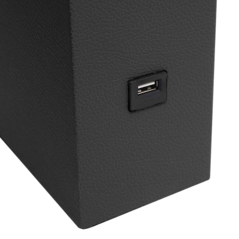 Lalia Home 21" Lexington Leather Base Modern Home Decor Bedside Table Lamp with USB Charging Port and Fabric Shade Black/White: UL Listed