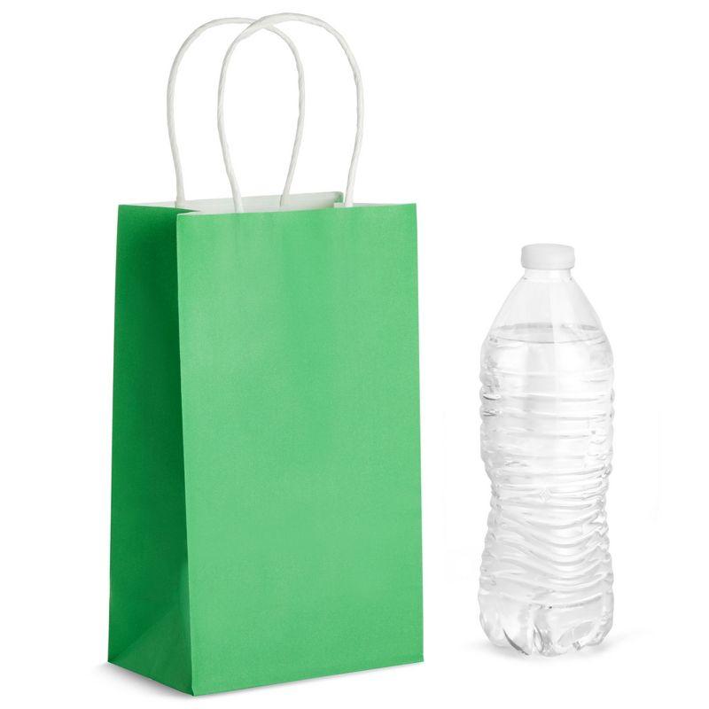 Blue Panda 25-Pack Green Gift Bags with Handles - Small Paper Treat Bags for Birthday, Wedding, Retail (5.3x3.2x9 In)