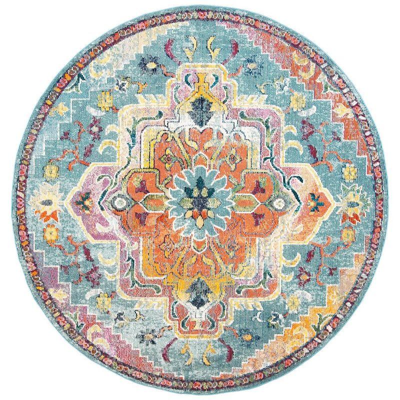 Crystal CRS501 Loomed Indoor Area Rug - Teal/Orange - 7'x7' Round - Safavieh