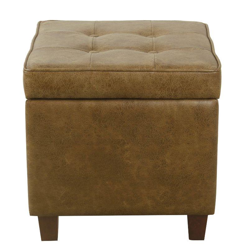 Light Brown Tufted Faux Leather Storage Ottoman