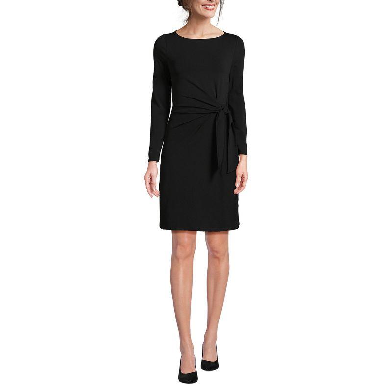 Black Cotton Blend Long Sleeve Tie Waist Mini Dress