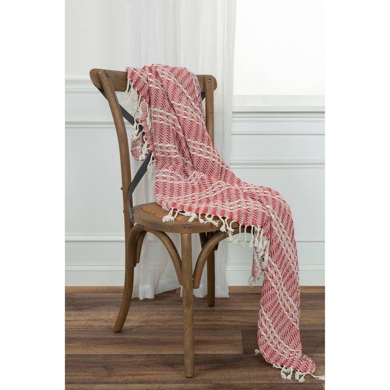 Handcrafted Red and Natural Cotton Striped Throw Blanket