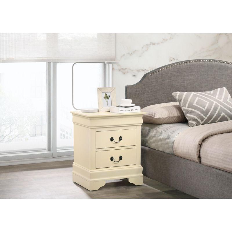 Beige Louis Philippe 2-Drawer Wooden Nightstand