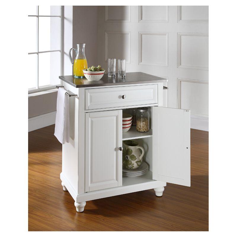 Cambridge Stainless Steel Top Portable Kitchen Island - White - Crosley: Hardwood Frame, Adjustable Shelves