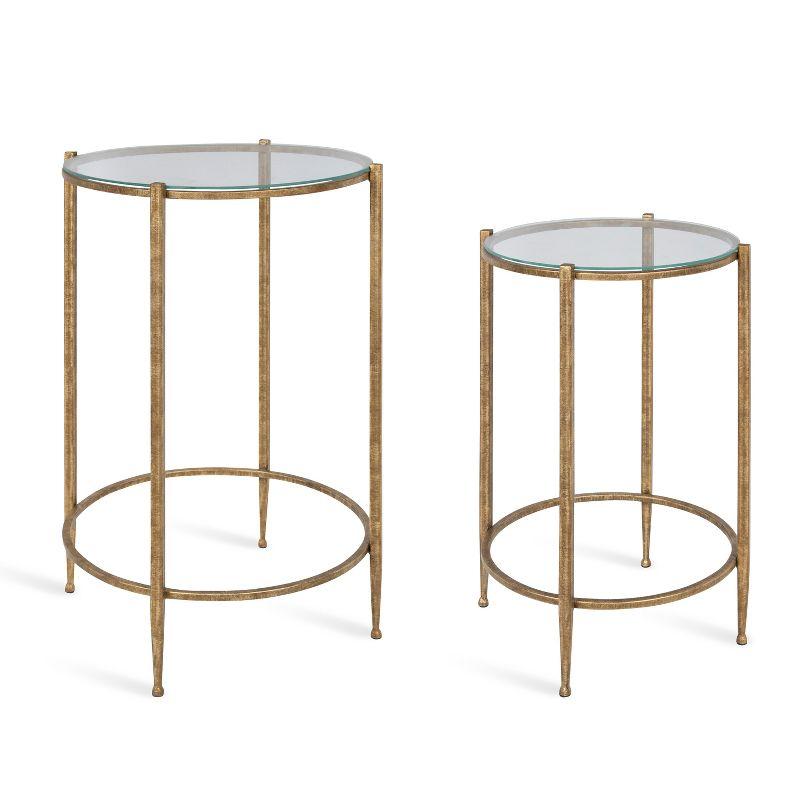 Solange Round Wood and Glass Nesting Tables, Set of 2, Gold