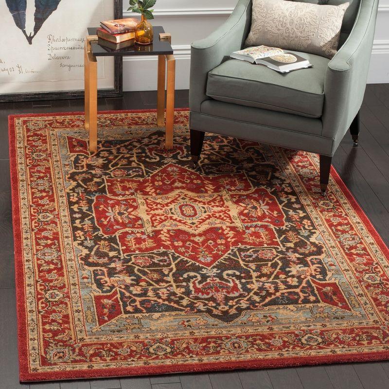 Elegant Red Synthetic 6'7" x 9'2" Hand-Knotted Area Rug
