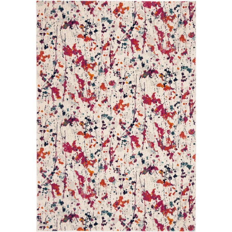 Ivory and Red Speckled Print Synthetic Area Rug