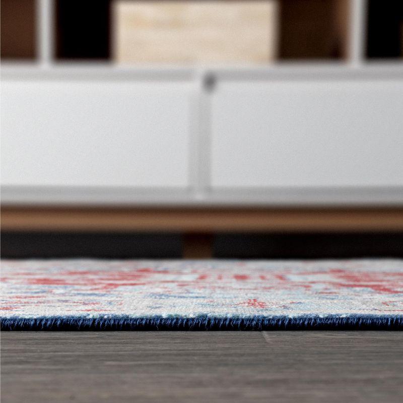 2'x8' Modern Persian Vintage Medallion Runner Rug, Red/Navy - JONATHAN Y
