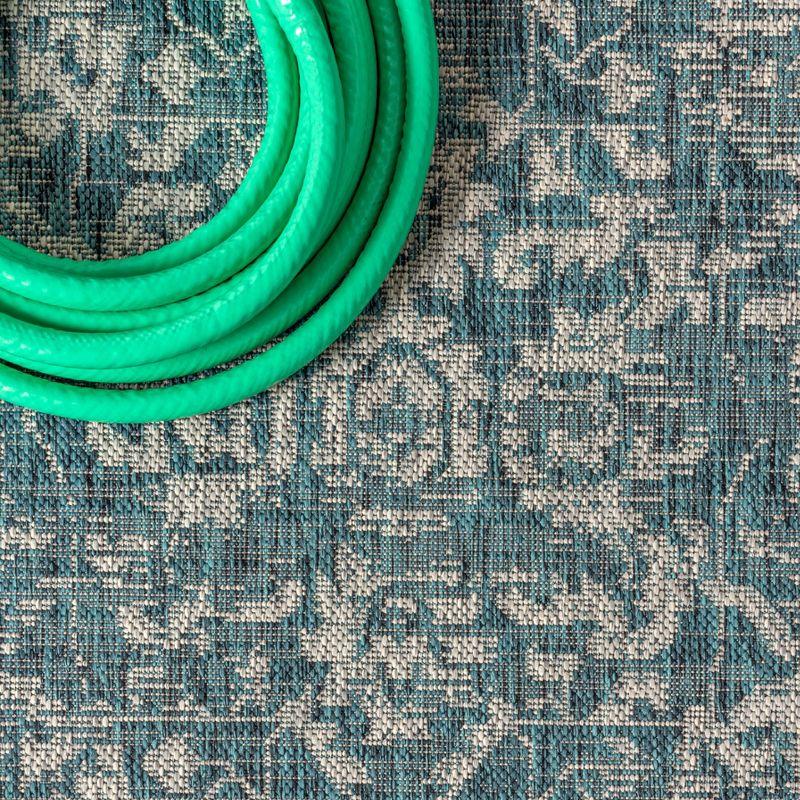 4'x6' Malta Bohemian Medallion Textured Weave Indoor/Outdoor Area Rug, Teal/Gray - JONATHAN Y