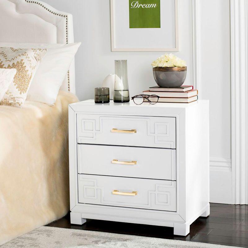 Transitional White 3-Drawer Nightstand with Greek Key Design