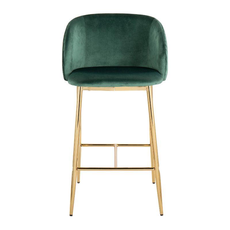 Set of 2 Green Velvet and Gold Metal Counter Stools