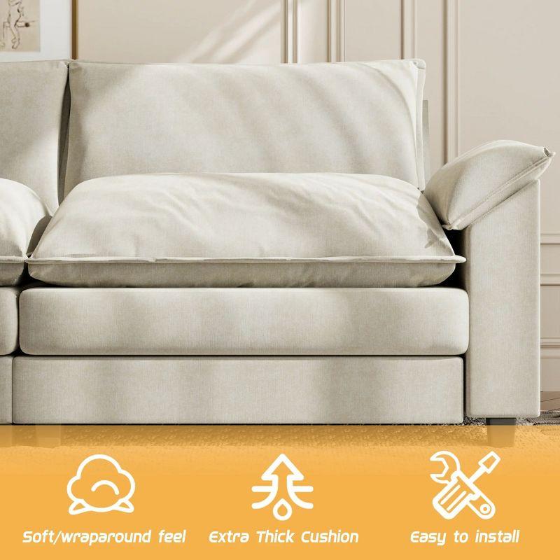 LACOO 118 in. Chenille L-Shaped Modular Sectional Sofa with Ottoman - Off White