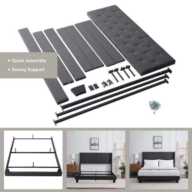 Bryt Wingback Diamond Upholstered Platform Bed, King Size Bed Frame with Headboard - Grey